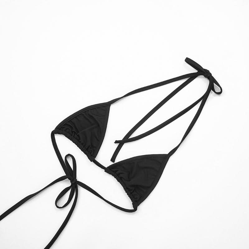 Chic Black Crochet Mesh 3-Piece Swim Set – Long Sleeve Cutout Mini Dress & Bikini for Fall Vacations