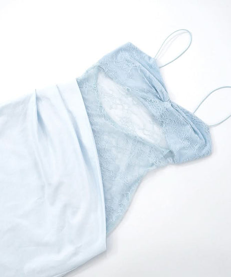 Dreamy Sky Blue Lace & Satin High-Slit Maxi Slip Dress – Fall Wedding Guest & Gala Ready