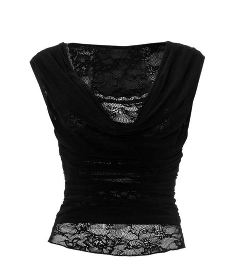 Sophisticated Black Lace Cowl Neck Ruched Top – Your Fall & Holiday Go-To