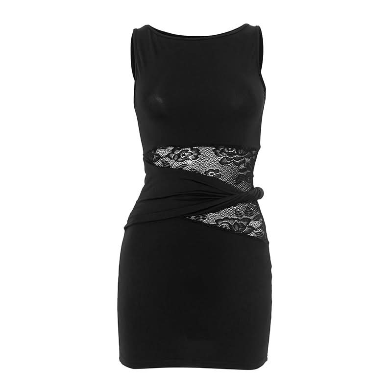 Autumn Elegance: Luxe Lace Patchwork Bodycon Mini Dress - Perfect for Fall Dates & Parties