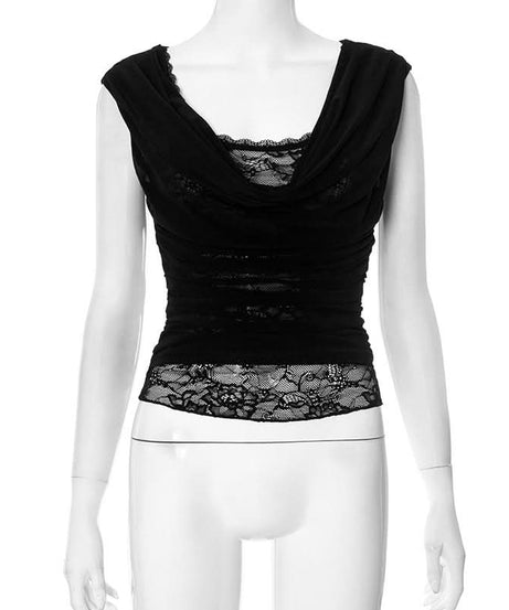 Sophisticated Black Lace Cowl Neck Ruched Top – Your Fall & Holiday Go-To