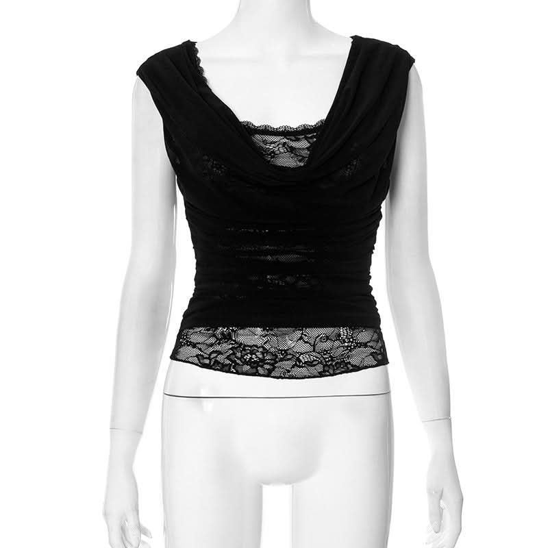 Sophisticated Black Lace Cowl Neck Ruched Top – Your Fall & Holiday Go-To