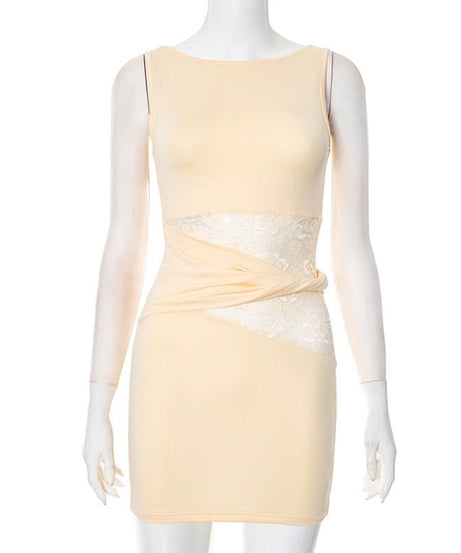 Autumn Elegance: Luxe Lace Patchwork Bodycon Mini Dress - Perfect for Fall Dates & Parties