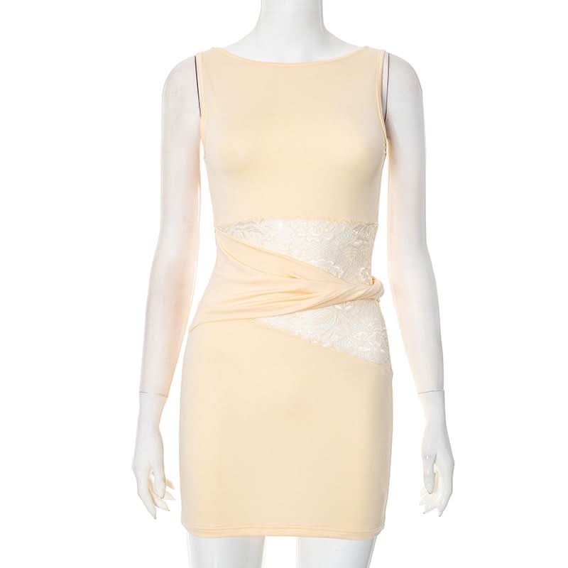 Autumn Elegance: Luxe Lace Patchwork Bodycon Mini Dress - Perfect for Fall Dates & Parties