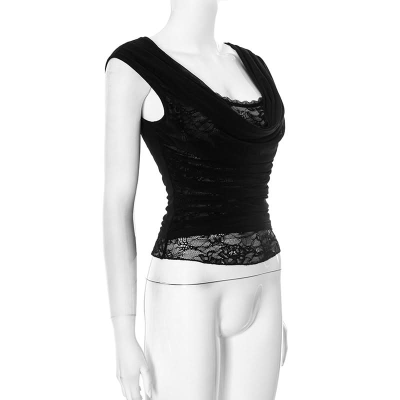 Sophisticated Black Lace Cowl Neck Ruched Top – Your Fall & Holiday Go-To