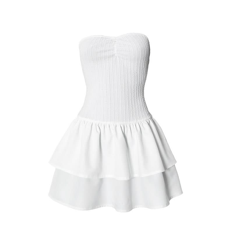 Flirty Ribbed Strapless Tiered Mini Dress | Chic White for Fall Parties & Vacation