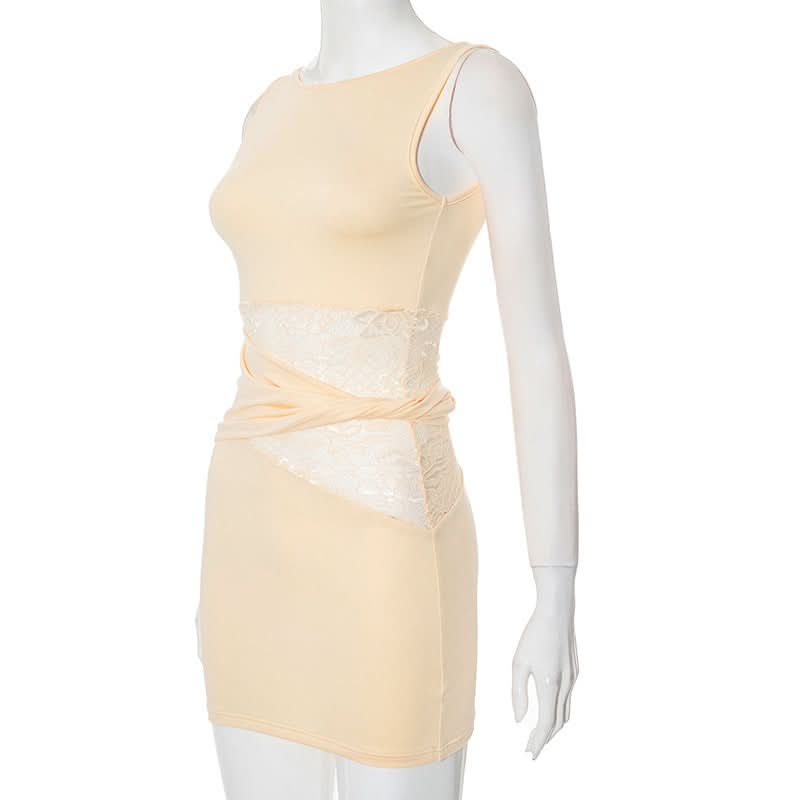 Autumn Elegance: Luxe Lace Patchwork Bodycon Mini Dress - Perfect for Fall Dates & Parties