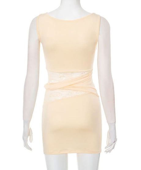 Autumn Elegance: Luxe Lace Patchwork Bodycon Mini Dress - Perfect for Fall Dates & Parties