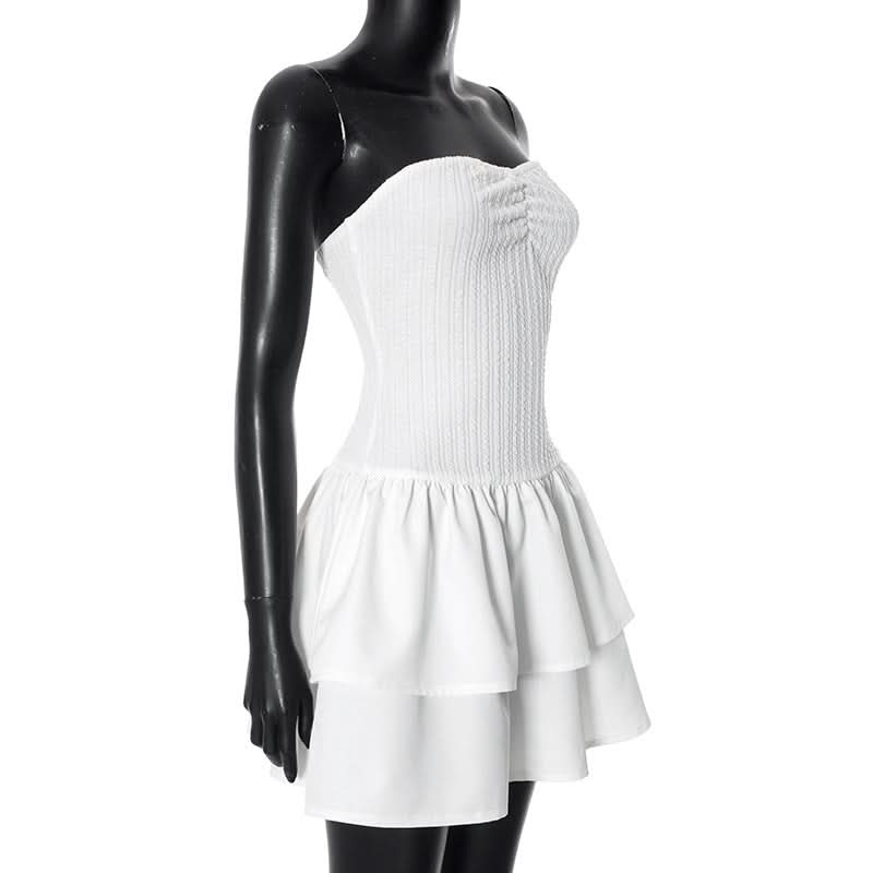 Flirty Ribbed Strapless Tiered Mini Dress | Chic White for Fall Parties & Vacation