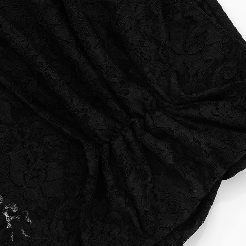 Spooky Chic Black Lace Two-Piece Set: Wrap Crop Top & Flare Pants – Your Ultimate Halloween & Fall Party Outfit