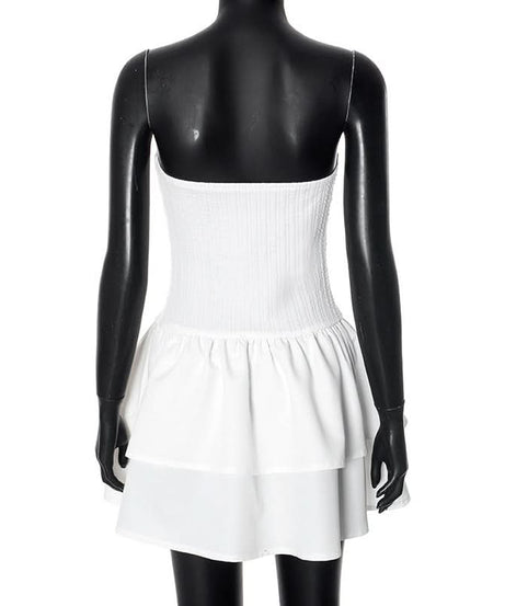 Flirty Ribbed Strapless Tiered Mini Dress | Chic White for Fall Parties & Vacation