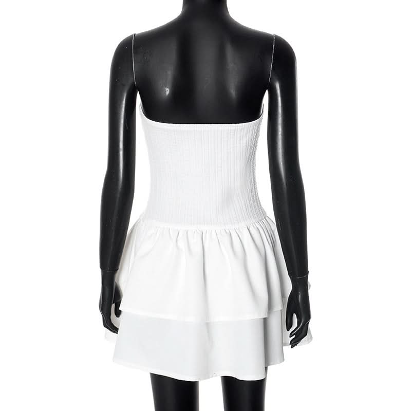 Flirty Ribbed Strapless Tiered Mini Dress | Chic White for Fall Parties & Vacation