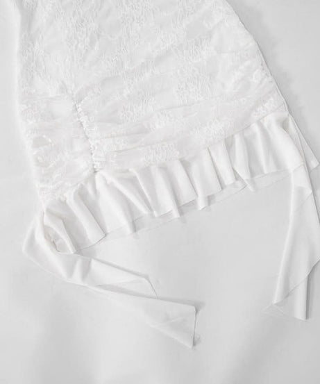 Coquette Lace Long Sleeve Mini Dress - Ethereal White Ruffle & Tie Detail Dress for Fall Parties