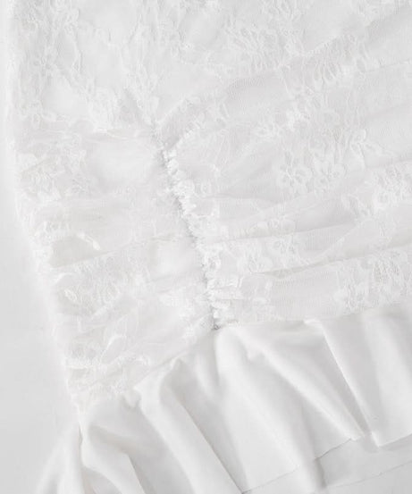 Coquette Lace Long Sleeve Mini Dress - Ethereal White Ruffle & Tie Detail Dress for Fall Parties