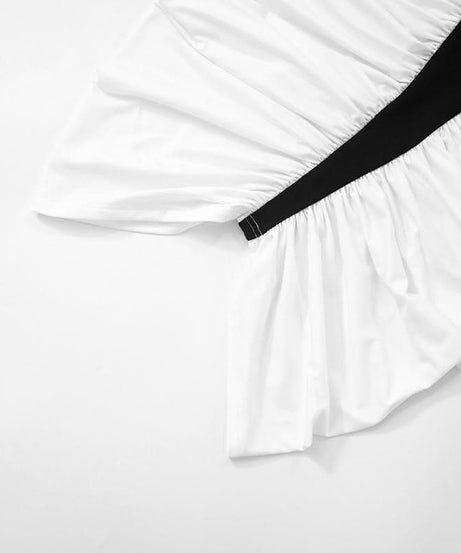 Statement Halter Black & White Ruched Midi Dress - Fall & Holiday Chic