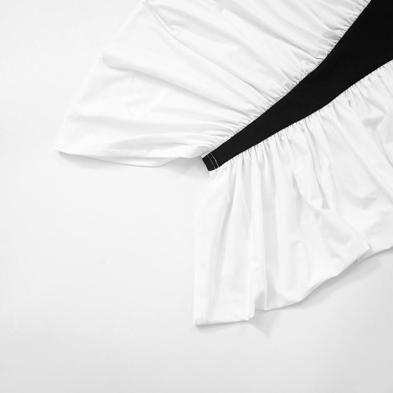 Statement Halter Black & White Ruched Midi Dress - Fall & Holiday Chic