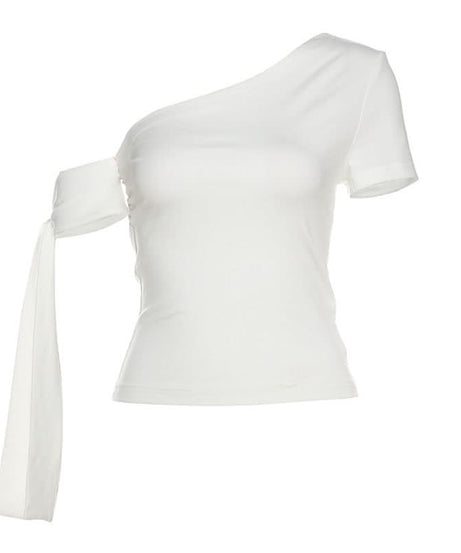 Elevate Your Fall Style: Asymmetrical One-Shoulder Ruched Top with Statement Tie