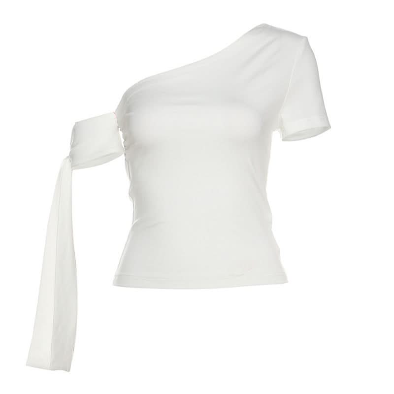 Elevate Your Fall Style: Asymmetrical One-Shoulder Ruched Top with Statement Tie