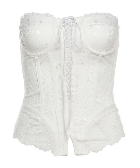 Elegant White Lace Corset Bustier Top - Fall Fashion & Halloween Ready