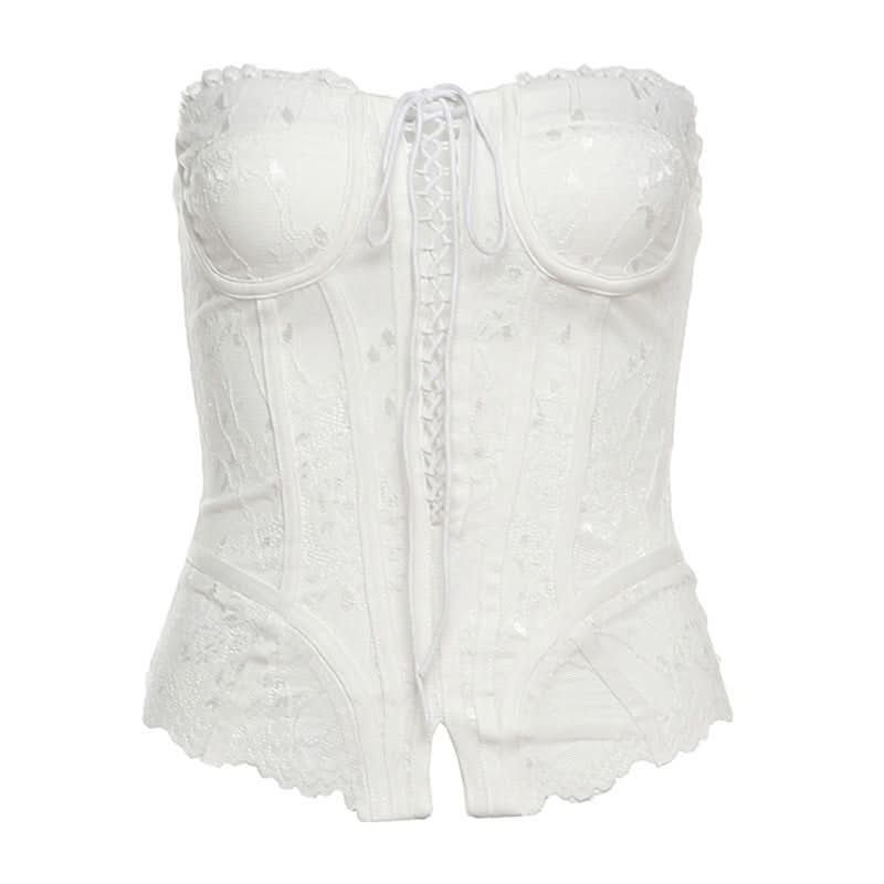 Elegant White Lace Corset Bustier Top - Fall Fashion & Halloween Ready
