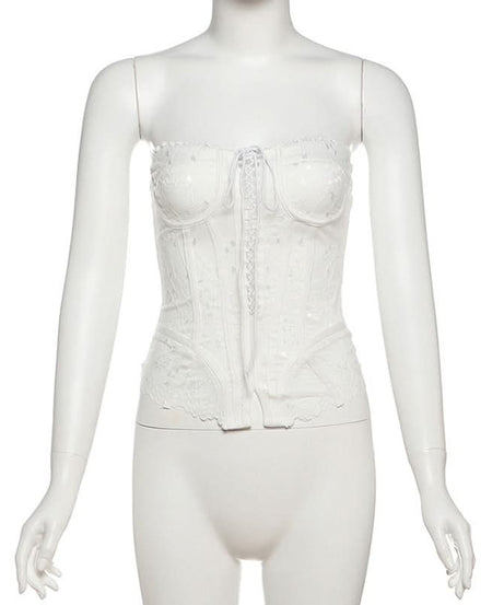 Elegant White Lace Corset Bustier Top - Fall Fashion & Halloween Ready