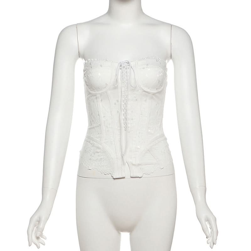 Elegant White Lace Corset Bustier Top - Fall Fashion & Halloween Ready