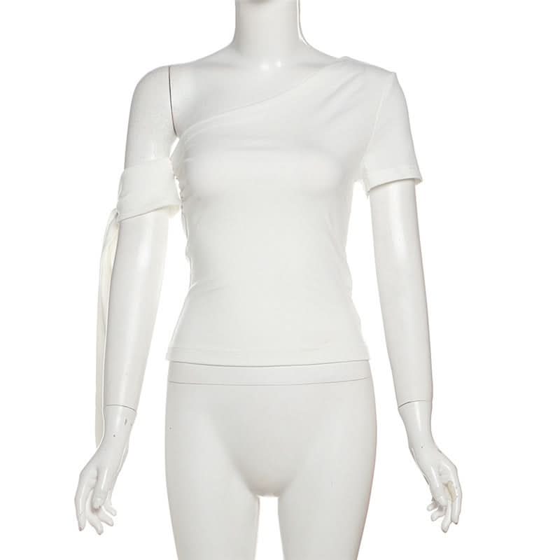 Elevate Your Fall Style: Asymmetrical One-Shoulder Ruched Top with Statement Tie