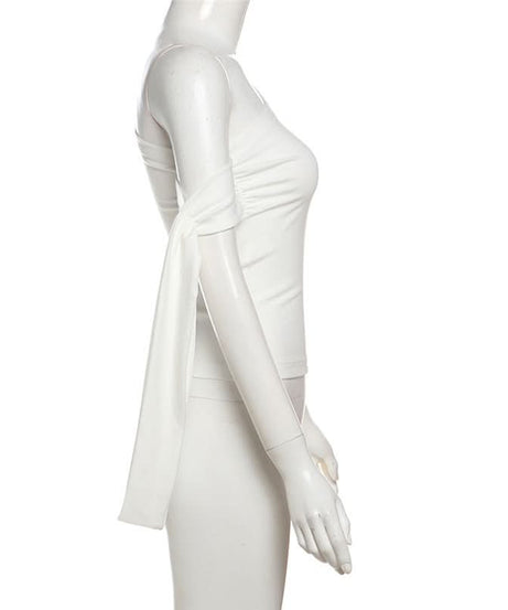 Elevate Your Fall Style: Asymmetrical One-Shoulder Ruched Top with Statement Tie