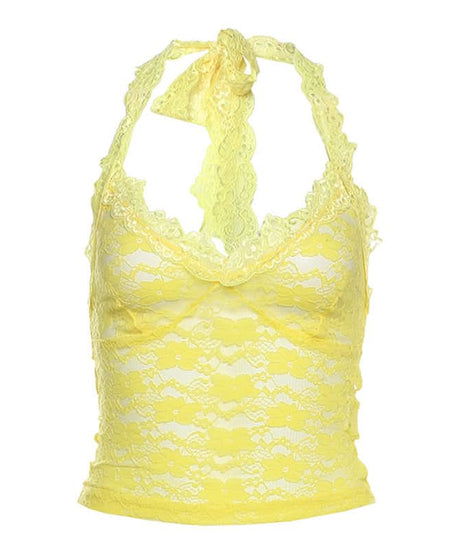 Head-Turning Azure Lace Halter Top - Trendy V-Neck Tie for Fall Nights & Y2K Style