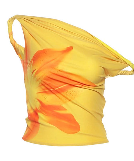 Vibrant Yellow Floral One-Shoulder Top for Women – Your Fall Getaway Essential