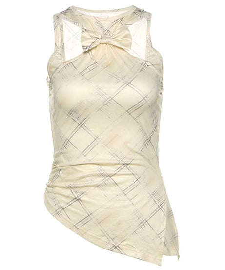Modern Plaid Bowknot Cut-Out Tank Top - Chic Asymmetrical Fall Style for Women