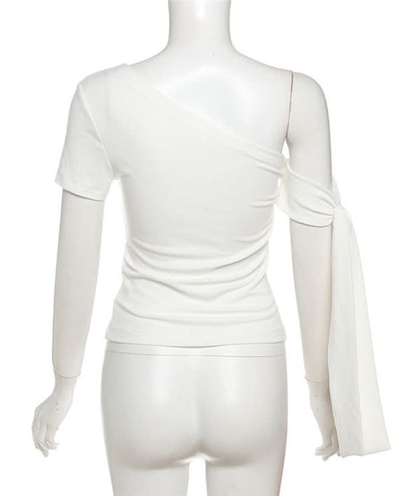 Elevate Your Fall Style: Asymmetrical One-Shoulder Ruched Top with Statement Tie