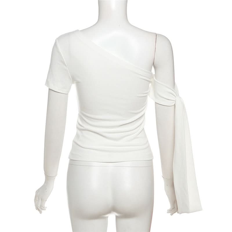 Elevate Your Fall Style: Asymmetrical One-Shoulder Ruched Top with Statement Tie