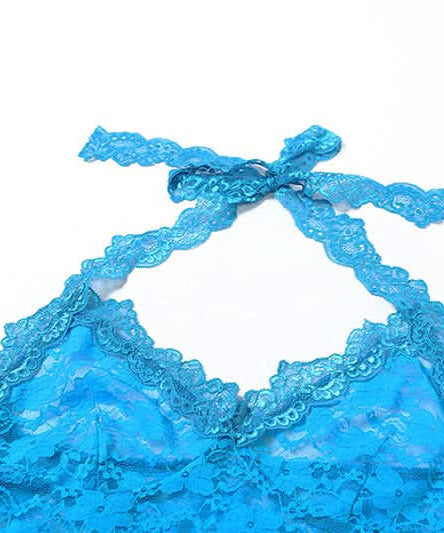 Head-Turning Azure Lace Halter Top - Trendy V-Neck Tie for Fall Nights & Y2K Style
