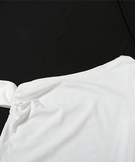 Elevate Your Fall Style: Asymmetrical One-Shoulder Ruched Top with Statement Tie