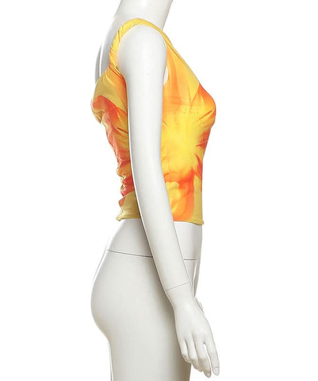 Vibrant Yellow Floral One-Shoulder Top for Women – Your Fall Getaway Essential