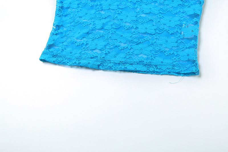 Head-Turning Azure Lace Halter Top - Trendy V-Neck Tie for Fall Nights & Y2K Style