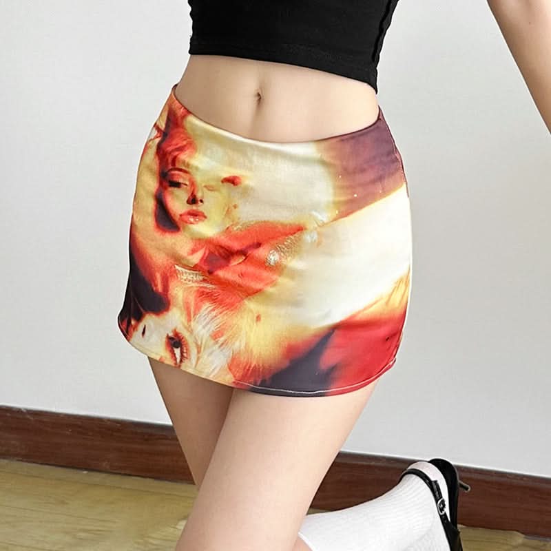 Ignite Your Style: Fiery Art Print Mini Skirt - Perfect for Fall Nights & Y2K Vibes