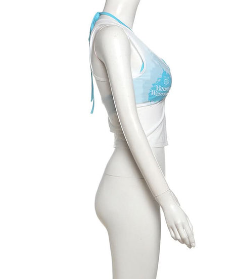 Y2K Vibes Sheer Graphic Crop Top & Halter Bralette Set – Trendy 2-Piece Fall Essential