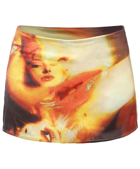 Ignite Your Style: Fiery Art Print Mini Skirt - Perfect for Fall Nights & Y2K Vibes