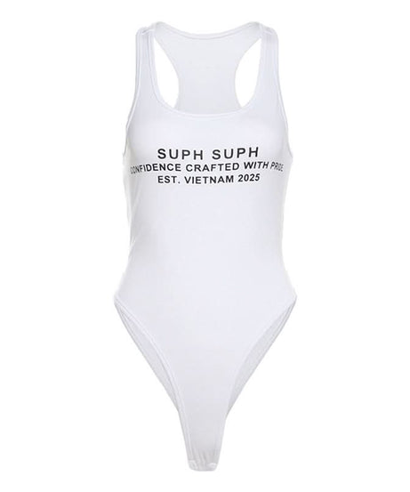 SUPH SUPH "Confidence Crafted" White Racerback Bodysuit | Fall Layering & Everyday Chic