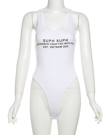 SUPH SUPH "Confidence Crafted" White Racerback Bodysuit | Fall Layering & Everyday Chic