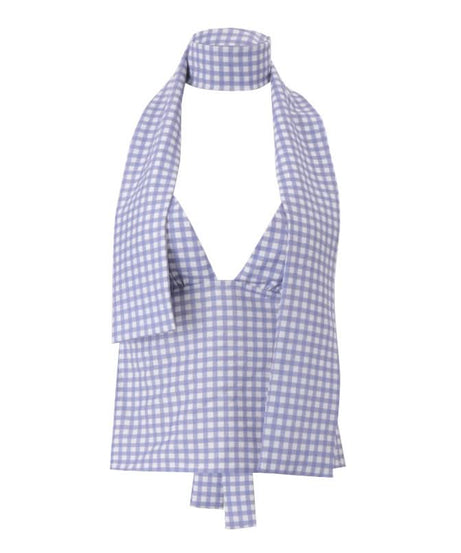 Chic Lavender Gingham Halter Top | Knotted Backless for Effortless Fall Getaways & Resort Style