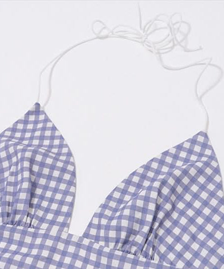 Chic Lavender Gingham Halter Top | Knotted Backless for Effortless Fall Getaways & Resort Style