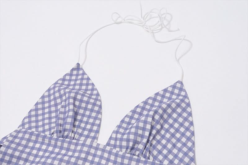 Chic Lavender Gingham Halter Top | Knotted Backless for Effortless Fall Getaways & Resort Style