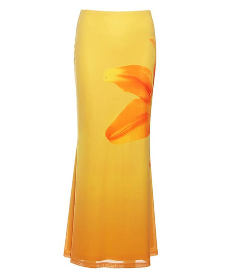 Marigold Sunset Gradient Maxi Skirt | Vibrant Floral Print for Fall & Resort Style