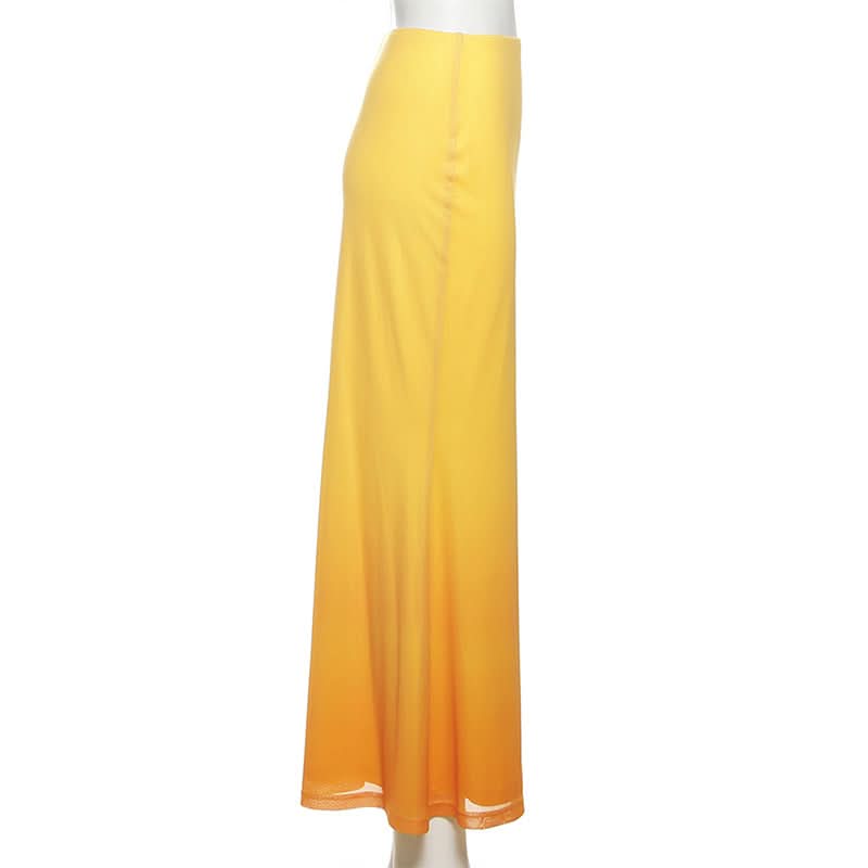 Marigold Sunset Gradient Maxi Skirt | Vibrant Floral Print for Fall & Resort Style