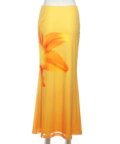 Marigold Sunset Gradient Maxi Skirt | Vibrant Floral Print for Fall & Resort Style