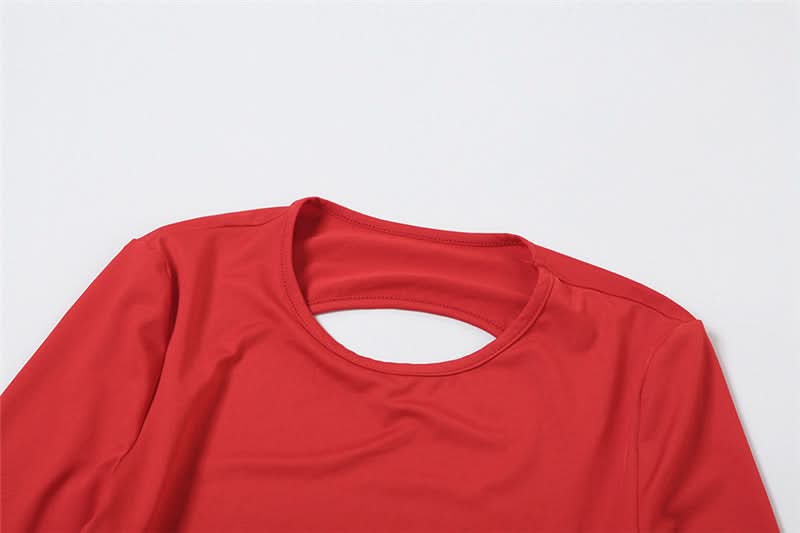 Red Long Sleeve Backless Bodysuit with Strappy Hip Cutouts | Fall Party & Halloween Essential