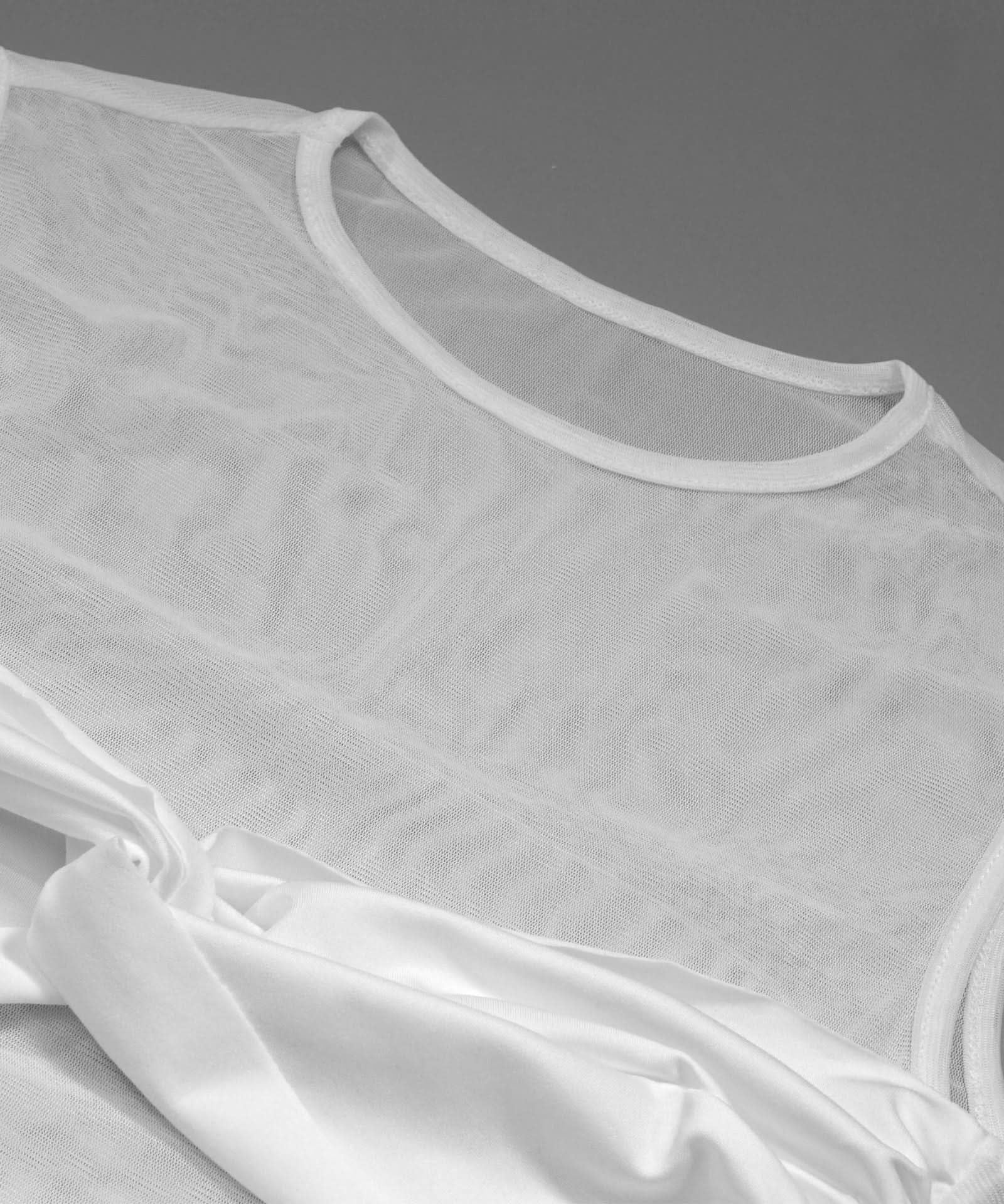 Glamorous White Sheer Mesh Ruched Maxi Dress - Holiday Party & Resort Ready